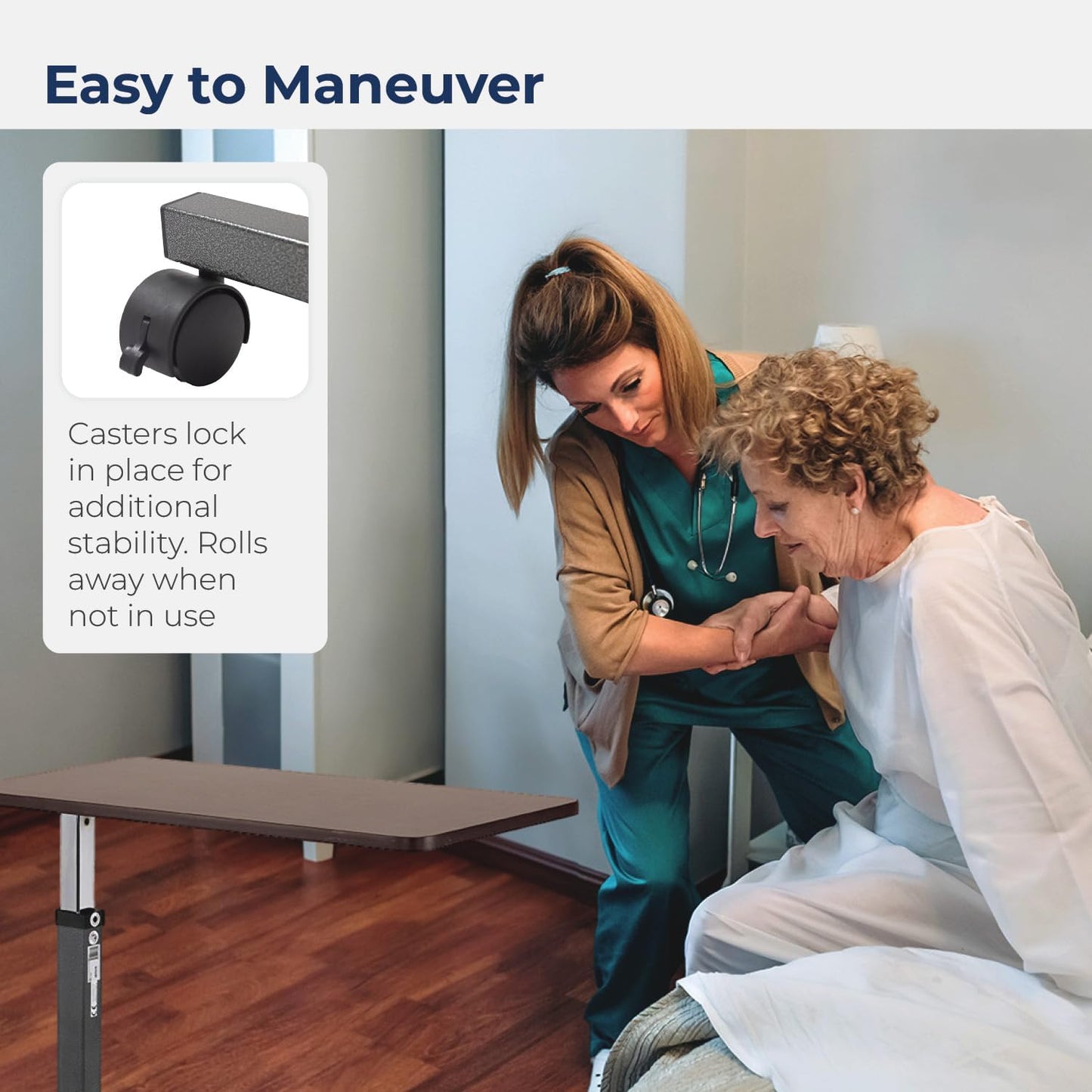 Non Tilt Top Overbed Table with Wheels